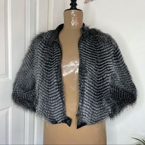 Black & White Faux Feather/Fur Cropped Jacket Sz38